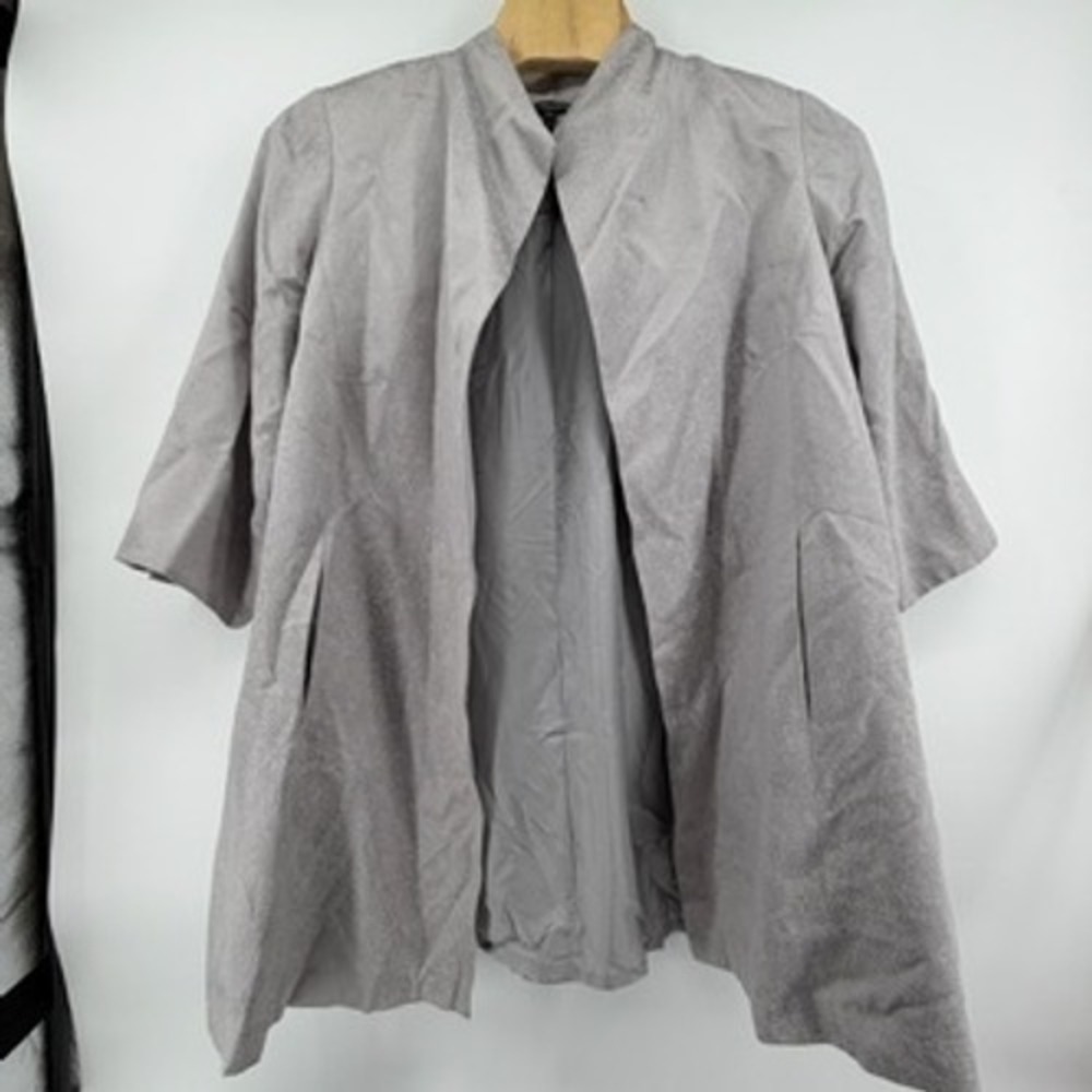Eileen Fisher Woman Gray Viscose Silk Blend Open Front Jacket Plus Size 3X